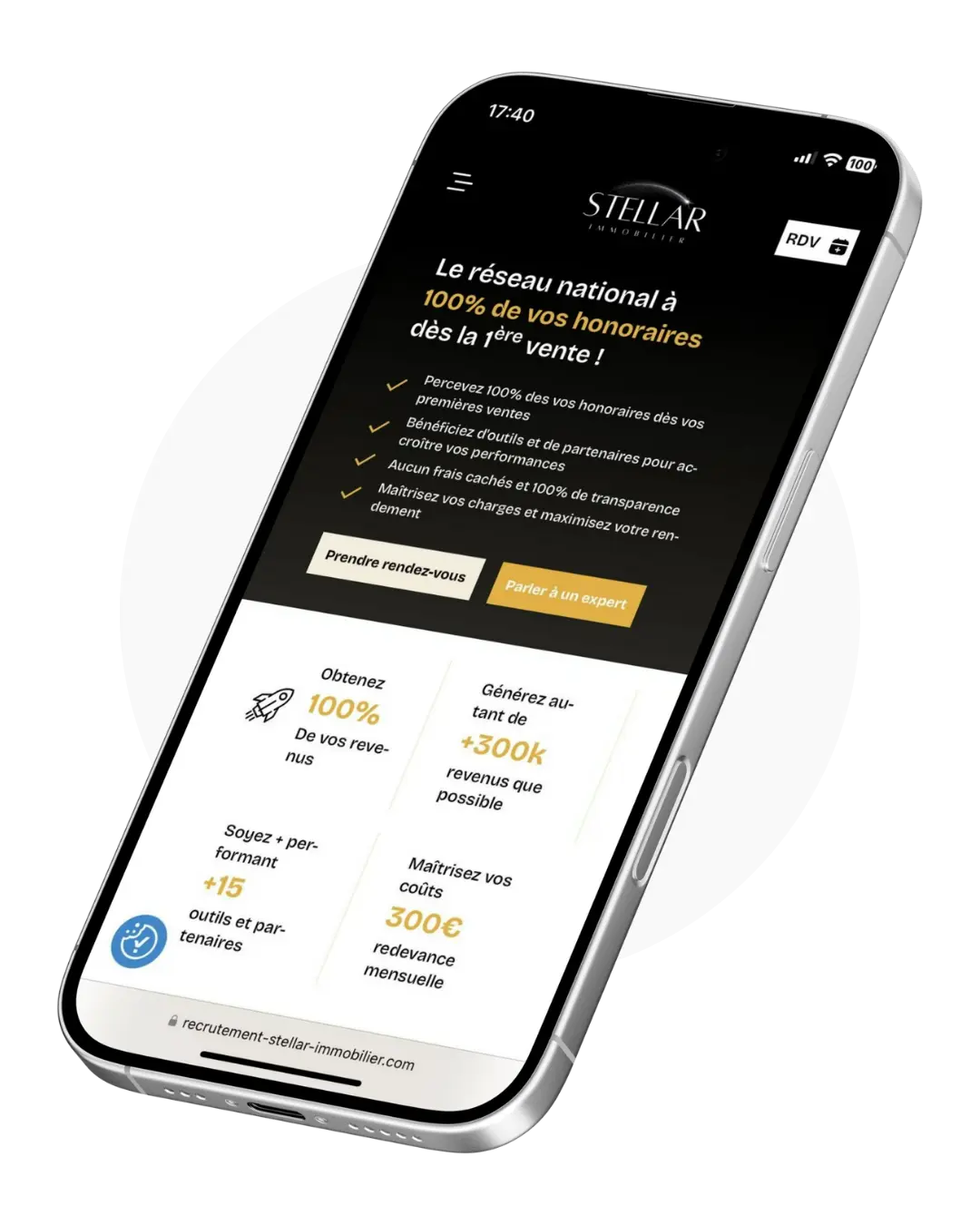 Maquette mobile — Stellar Immobilier